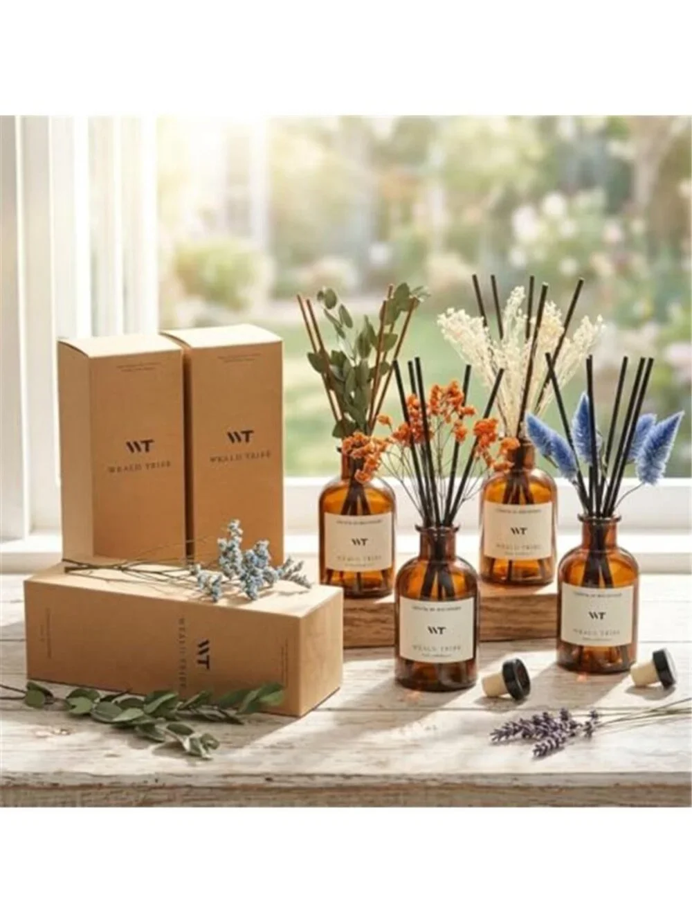 Flower Reed Diffuser Set Eucalyptus & Lavender Scent for Room Bathroom
